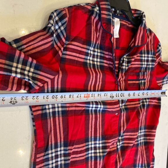Stars Above 100% Cotton Perfectly Cozy Flannel Red Plaid Long Sleeve Sleep Shirt - Picture 5 of 8